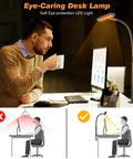 Airlonv LED desk lamp, black with clamp base and flexible gooseneck, 10W USB-powered for reading and study
