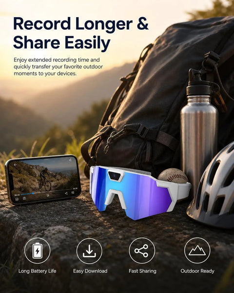 4K POV Baseball Glasses With Camera For Men And Women Sports Sunglasses Eyewear With HD Recording And Audio Video Capture Ice Blue