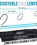 Travel Ready Fiberglass Pole Spear For Spearfishing With 3 Prong Paralyzer Tips, 72 Inch Harpoon, bag and line holder visible
