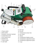 1800W Automatic PVC Banner Welder With Auto Sleep Mode, control panel, and labeled components for welding tool operation.