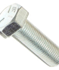 High Octane Grade 5 Hex Head Cap Screws Half Inch By One And One Half Long Zinc Coated Steel Bolts Beefy Fasteners For Muscle Cars And Workshop Fixes Pack Of Five close-up of zinc-coated hex head bolt