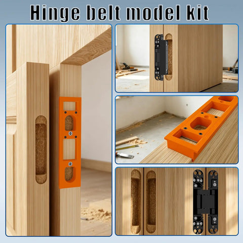 Heavy Duty Hidden Door Hinges With Mold Pack Of Two Slick Concealed Pivot Hardware For Secret Bookcase And Cabinetry Doors Featuring Buttery Smooth Silent Rotation And Three Way Adjustable Side Mount Design For Diy Building Projects showing hinge belt model kit and installation details.