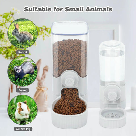 Top Tier Automatic Rabbit Water Dispenser And Food Feeder Combo Large Capacity Grey Bunny Station Made For Fast Refills And A Real No Sweat Daily Care Routine with food and water compartments.