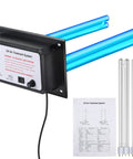 In Duct UV Germ Killer Light for HVAC Systems, 72W, 110V, dual UV lamps with control box, visible installation guide.