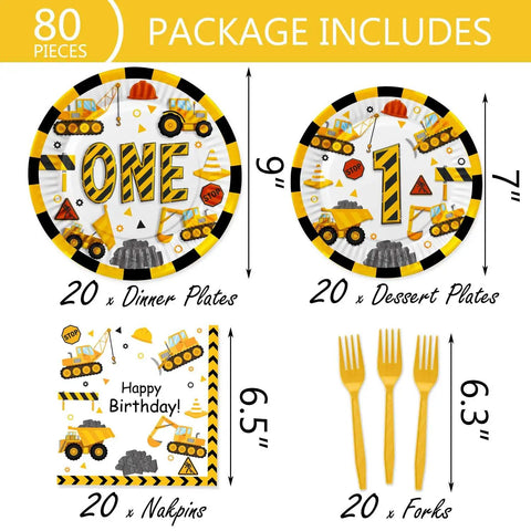 Construction Themed 1st Birthday Party Decor Dump Truck Dinnerware Set Includes Plates Napkins Cups Tablecloth Banner And More