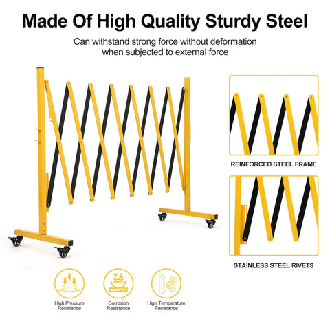 Rock Solid Expandable Metal Safety Gate With Lockable Caster Wheels heavy-duty steel mobile fence for crowd control.