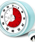 Go To Visual Kitchen Timer for Cooking 0-60 Minutes, blue mechanical magnetic timer with red dial and stainless steel knob, no battery needed.