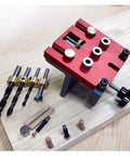 Multi Functional Woodworking Punch Positioner With Aluminum Alloy Tenon Locator For Precise Splicing And Plate Opening 3 In 1 Tool Setup on wooden surface.