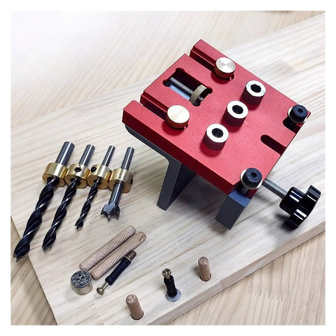 Multi Functional Woodworking Punch Positioner With Aluminum Alloy Tenon Locator For Precise Splicing And Plate Opening 3 In 1 Tool Setup on wooden surface.