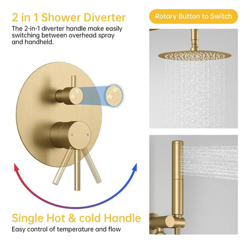 Fresh Gold Shower System Featuring A 10 Inch Rain Showerhead And 2 In 1 Handheld Sprayer, Wall Mounted Bathroom Faucet Kit With High Pressure Flow And Tough Brass Build For A Sweet Home Makeover