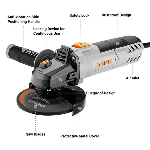 Tough As Nails 4.5 Inch Plug And Play Corded Angle Grinder with safety lock and anti-vibration handle for effective cutting.