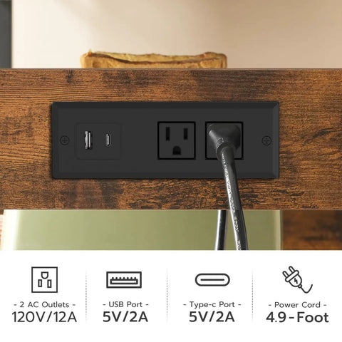 Built-in outlet with USB and Type-C ports on Rolling Kitchen Island With Storage, Movable Cart With Two Drawers And Built In Outlet.