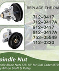 Tough As Nails Beefy 5/8-18 Spindle Blade Nut Hex Flanged Aftermarket Replacement part diagram for Cub Cadet MTD Troy Bilt