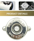 16 PSI Stainless Steel Radiator Cap With Lug Seal Design Heavy Duty Replacement For Most Cars Silver Engine Cooling Cap Leak Proof High Pressure Seal Easy Install Standard Size shown in front view and installed on car radiator
