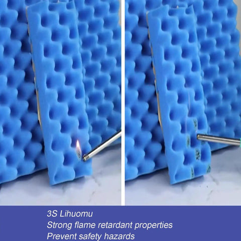 Self Adhesive Pyramid Acoustic Foam Panels To Keep Your Studio Fresh While Knocking Out Echo And Cranking Up Sound Quality For Offices Gaming Rooms Yellow Roll shown being tested for flame resistance.
