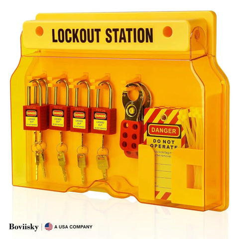 Heavy Duty Lockout Tagout Station Kit With 7 Safety Padlocks, 2 Hasps, 30 Lockout Tags, OSHA Compliant Safety Station