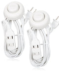 Nine Foot Three Outlet Extension Cord With Foot Switch Lets You Tap Lamps Appliances And Lighting On Or Off Perfect For Senior Living 125VAC White Pack Of Two. Image shows two white extension cords with foot switches and three outlets.
