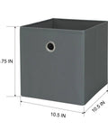 Foldable Gray Storage Cube With Sturdy Metal Ring Handle, No Sweat Shelf Bin Great For Bedroom Or Living Room, Quick Wipe Clean Fabric Organizer To Snap Shut And Hold Your Daily Gear, dimensions shown