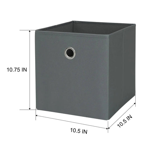 Foldable Gray Storage Cube With Sturdy Metal Ring Handle, No Sweat Shelf Bin Great For Bedroom Or Living Room, Quick Wipe Clean Fabric Organizer To Snap Shut And Hold Your Daily Gear, dimensions shown