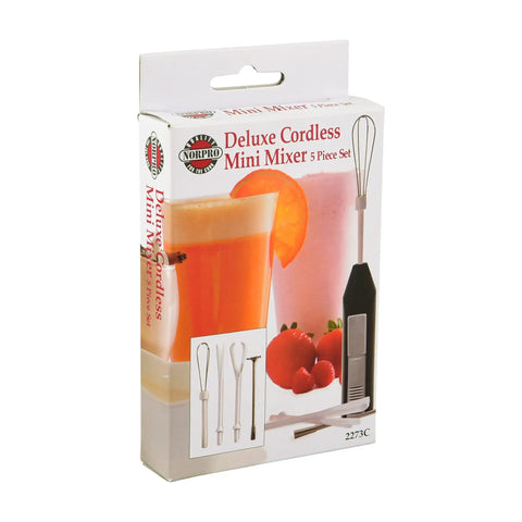 Packaging of Portable Mini Mixer With Four Attachments For Beating Eggs Whipping Cream Mixing Dressings And Frothing Drinks