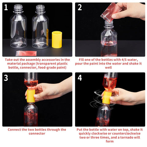 Instructions for using Two Pack DIY Tornado Makers Water Vortex Kit For Science Experiments including bottles and connectors.