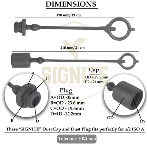 Two-pack black Signite dust caps and plug covers for 1/2 ISO A hydraulic quick disconnects