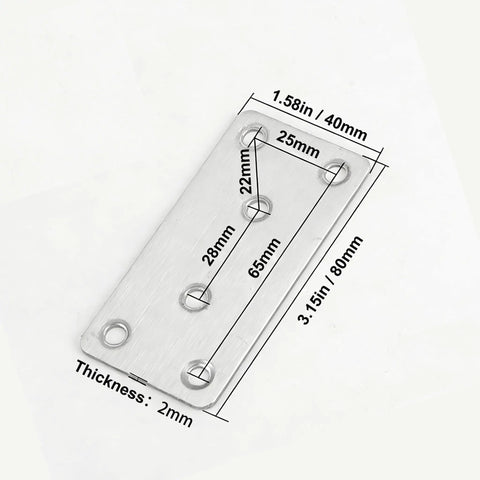 Heavy Duty Stainless Steel Mending Brackets 40 Pack Straight Up Solid Plates 3.15x1.58in with dimensions displayed for wood shelves.