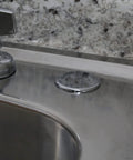 Chrome Kitchen Sink Hole Cover That Hides Unused Holes From Sprayer Or Soap Dispenser Rust Resistant No Tools Needed Easy To Install Durable Sink Plug Cover For A Sleek And Discreet Look closeup on sink counter