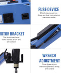 No Fuss Electric Tapping Machine Featuring A Flexible Swivel Arm And Stepless Speed Control For M4 To M24 Threads With Nine Ansi Collets showing fuse device, motor bracket, and wrench adjustment.