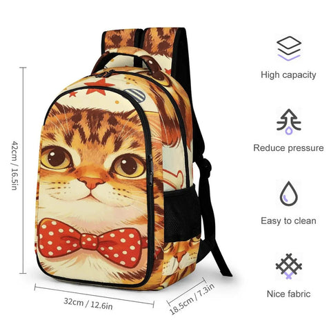 Printed Cat Theme Backpack For Everyday Use Dope Unisex Large Capacity Daypack With Durable Polyester Fabric And Smooth Zipper