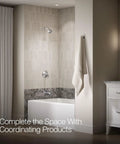 Bathroom with Matte Black Tub And Shower Faucet With Rite Temp Technology, Durable Brass Construction, Dual Handle Control.