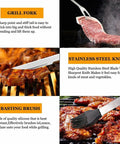 "20 Piece Grilling Accessories Set For Outdoor Barbecue With Apron And Carry Bag Includes Long Spatula Tongs Fork Basting Brush Kabob Skewers Corn Holders Grill Brush And Knife For Dad featuring grill fork and basting brush."