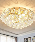 Three Light Modern Crystal Ceiling Light Fixture Flush Mount Round Golden Chandelier with Luxe Vibe and Clear Crystals