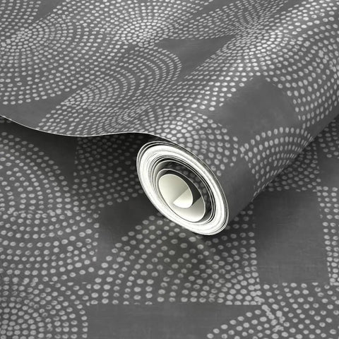 Top Shelf Sleek Silver Metallic Wallpaper Featuring Bold Geometric Dots And Textured Fibrous Finish With Paste The Wall Application For A Straight Up Dope Indoors Accent Wall Made In Usa, close-up of rolled wallpaper.