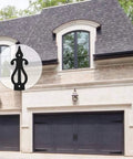 Modern home with decorative garage door hardware kit and heavy duty handle hinges