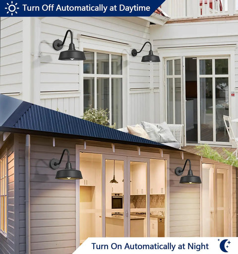 Two Pack Outdoor Barn Lights With Black Finish, Classic Farmhouse Porch Lamps for patios, decks, and porches, day and night use