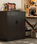 Heavy Duty 36 Inch Black Metal Storage Cabinet With Locking Doors, 2 Adjustable Shelves, Rust-Resistant Steel Garage Cabinet