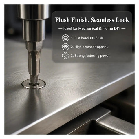 Ultra Low Profile Hex Socket Machine Screws In Tough 304 Stainless Steel Sizing From M2 To M6 For Hella Tight Clearance Fits showing flush finished assembly.