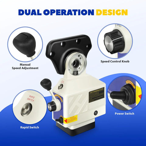 X Axis Power Feed For Milling Machines With Beefy 450 Inch-Lbs Torque, 0-200 RPM, 110V Benchtop Mill Dual Control Knobs