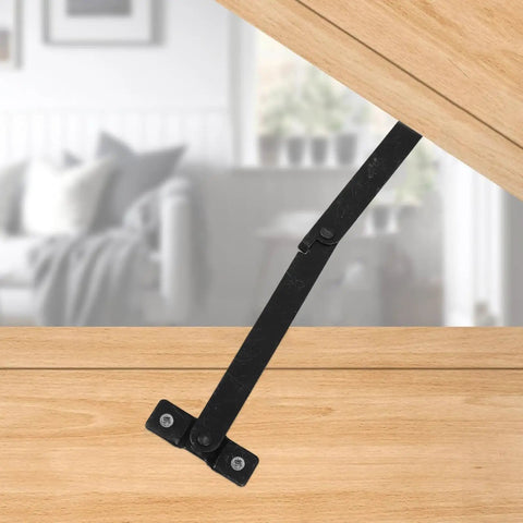 Close-up of 2 Pack Iron Box Lid Support Hinges Antique Style Folding Hinge set in use on a wooden display box lid.