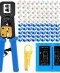 RJ45 Pass Through Crimping Tool Kit For Cat6 Cat5e Cat5 With 50 RJ45 Pass Through Connectors And 50 Covers, Wire Stripper And Network Cable Tester, All In One Ethernet Crimping Set For Quick And Reliable Cabling