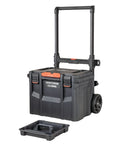 TradeStack 21 Inch Waterproof Tool Box with Lockable Stackable Design, removable tray visible, sturdy wheels, IP65 rated
