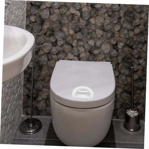 Two Pack Self Adhesive Cabinet Handles And Sliding Door Pulls For Kitchen Cupboards And Bathroom Cabinets Nordic White Modern Minimalist Look With Easy Peel And Stick Installation mounted on a toilet lid in a bathroom setting.