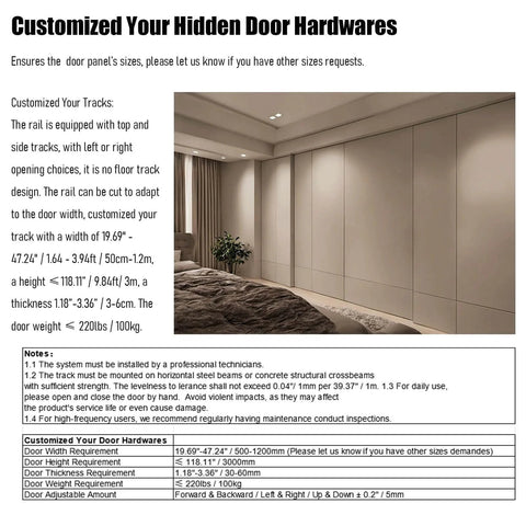 Installed Adjustable Flush Sliding Barn Door Hardware Kit With Wall Mount No Floor Aluminum Track For Wooden Doors