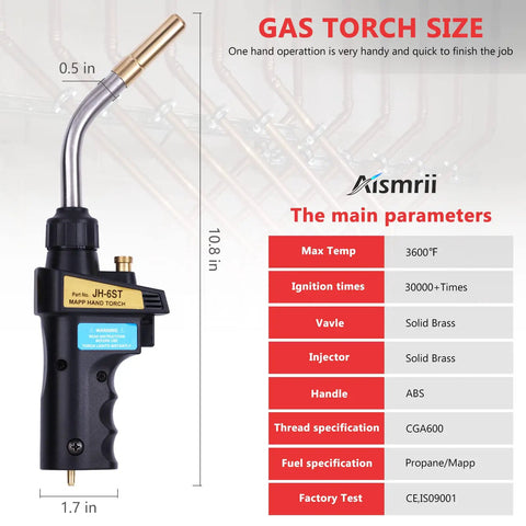Pro Grade Propane Torch For Soldering And Brazing Great For Cooking And Surface Heating Tasks Hand Torch with specs