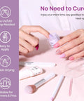 Woman applying 35 Piece Dip Powder Nail Kit Set With 20 Modern Muse Colors Nude Pink Blue Glitter Plus Base Coat Top Coat Activator