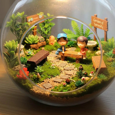 Miniature Bench Set Resin Faux Wood Six Piece for Crafts Micro Landscape Dollhouse and Fairy Garden Accessories in terrarium