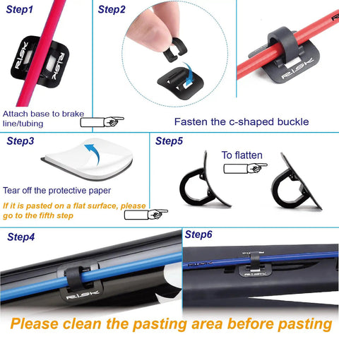 Alloy Bike Cable Guides Kit With 6 Sets Base And Clip installation steps for brake shifter derailleur cables on bikes.