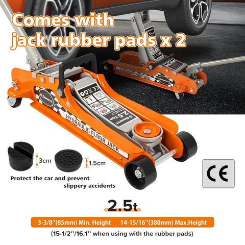 2.5 Ton Steel Floor Jack With Low Profile Design, Hydraulic Racing Floor Jack, Heavy Duty Jack With Beefy Single Piston Lift Pump, Lifting Range From 3 3/8 Inches To 14 15/16 Inches, Built For Low Clearance Cars And Trailers