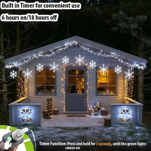 Snowflake Icicle Christmas Lights With 150 LED 9ft Run 10 Drops Twinkling Cool White Waterproof Connectable Up To 3 Sets